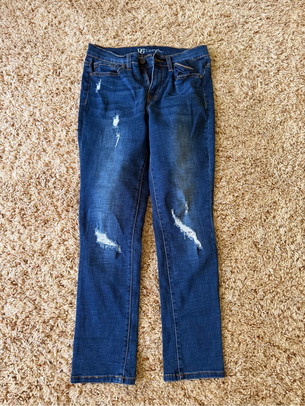 DG2 by Diane Gilman Dark Blue Skinny Jeans with Distressed Detail